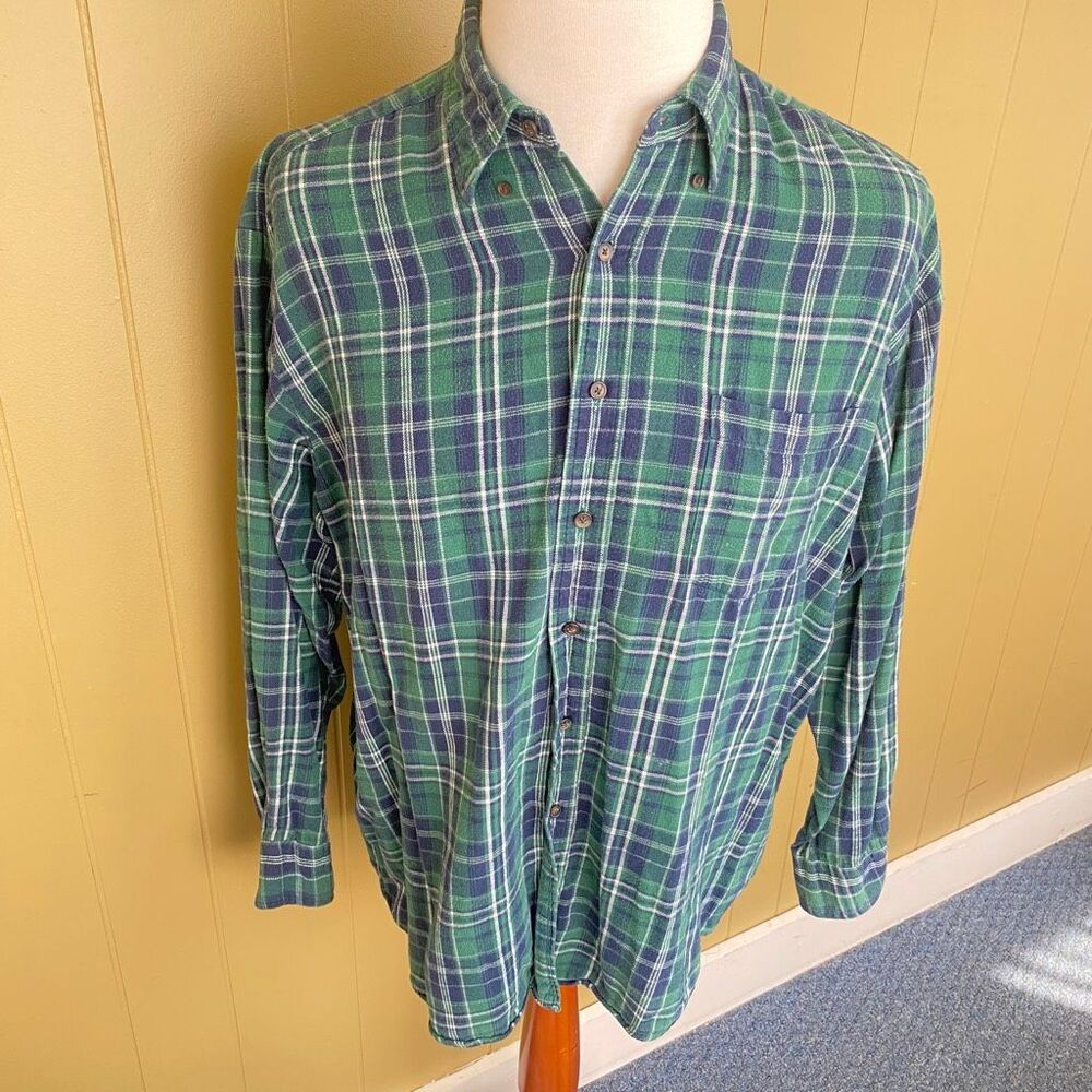 Towncraft men L button down plaid flannel shirt multicolor green